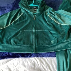 Victoria's Secret Teal Velour Zip Hoodie with Gold Trim